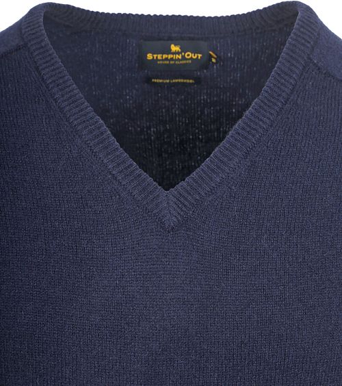 Steppin' Out sweter z dekoltem V z wełny jagnięcej granatowy Product / Detail