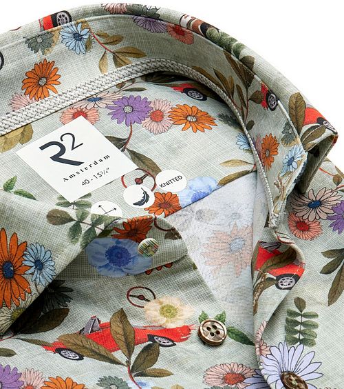 R2 Japanese Knitted Overhemd Extra Lange Mouw Print Groen Product / Detail