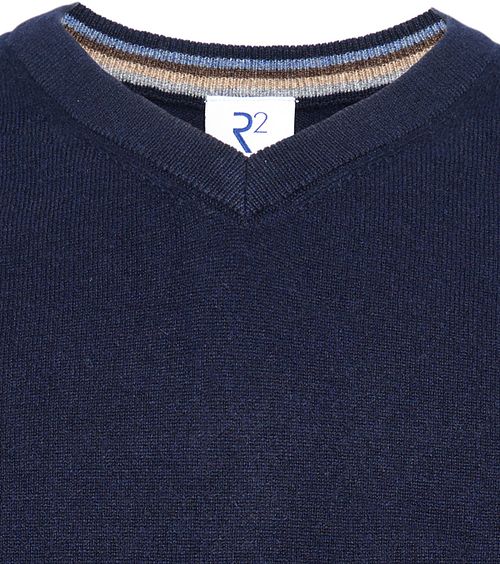 Sweter R2 z dekoltem V z wełny merynosów w kolorze granatowym Product / Detail