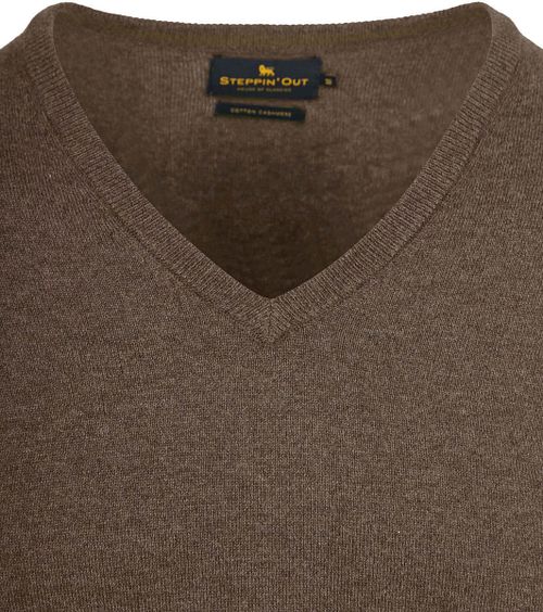 Steppin' Out Sweter bawełna-kaszmir z dekoltem V w kolorze taupe melange Product / Detail