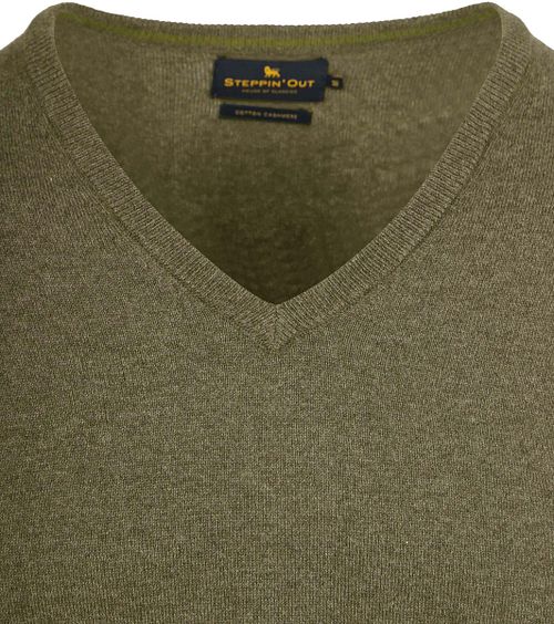 Sweter Steppin' Out z bawełny i kaszmiru, dekolt V, oliwkowy Product / Detail