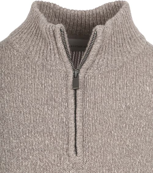 Sweter Suitable Half Zip z gotowanej wełny w kolorze taupe Product / Detail
