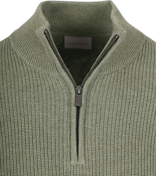 Suitable Pull Demi-Zip Mix Laine Vert Model / Voorkant