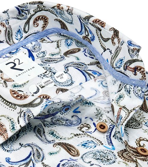 Koszula R2 z mieszanki lnu z wzorem paisley, biała Product / Detail
