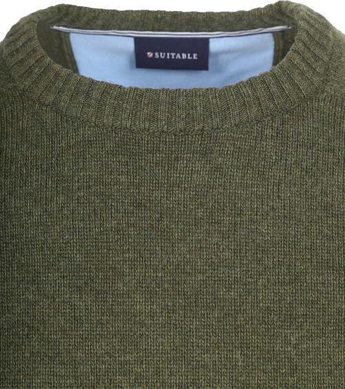Suitable sweter z jagnięcej wełny z okrągłym dekoltem, oliwkowozielony Product / Detail