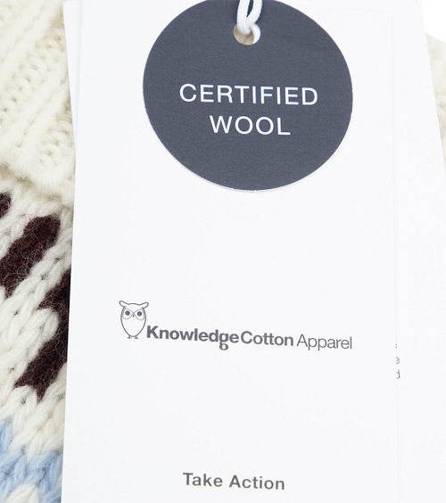 Czapka KnowledgeCotton Apparel z wełny z nadrukiem, off-white Product / Detail