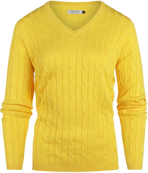 Steppin' Out Kabeltrøje Dame V-hals Gul – Slim Fit Product