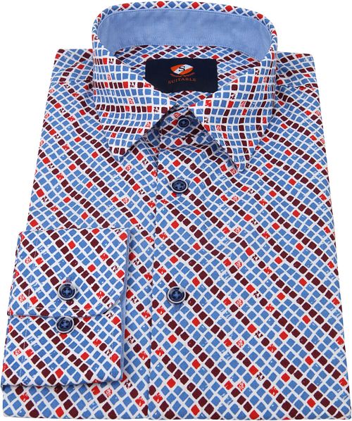 Suitable Overhemd Ruit Blauw Rood Product