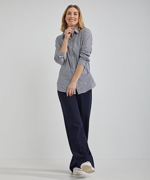Steppin' Out Blouse Sara Poplin Stripes Blue Model / Voorkant