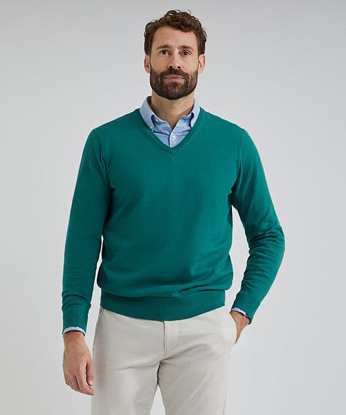 Steppin' Out Pull Cotton Cashmere Col-V Vert Medium Model / Voorkant