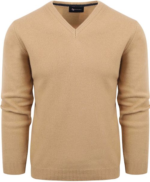Suitable sweter z wełny z dekoltem w serek beżowy Product
