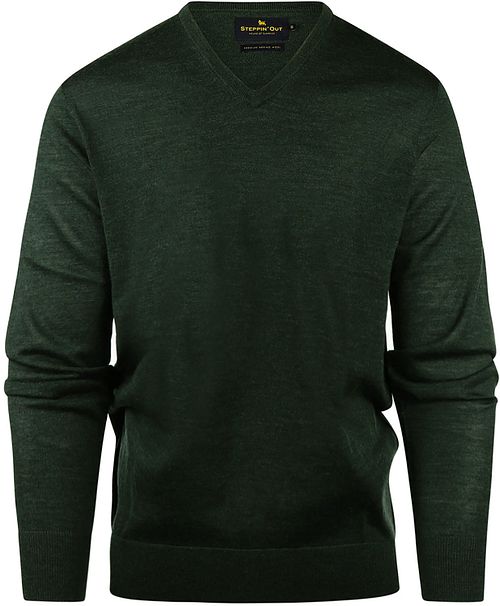 Steppin' Out pull col V laine mérinos vert foncé Product