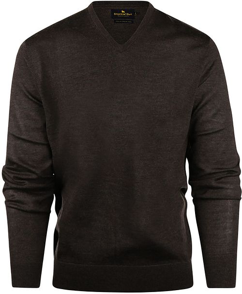 Steppin' Out Trui V-hals Merinowol Bruin Product
