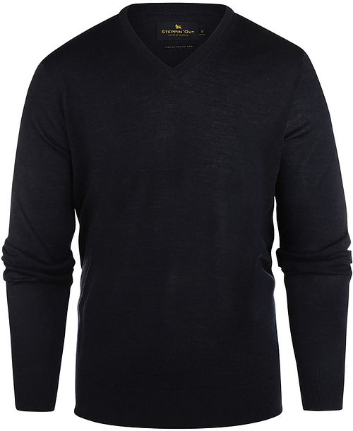 Steppin' Out Pull Col V Laine Mérinos Marine Product