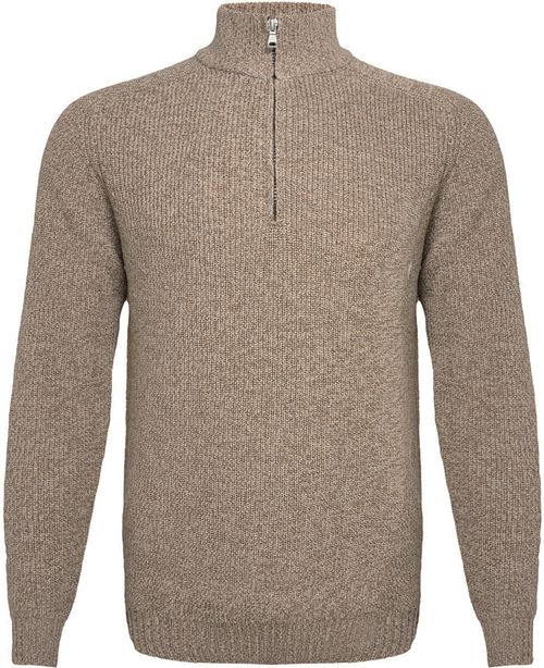 R2 sweter Half Zip z grubej dzianiny z wełny merynosów, jasnobrązowy Product