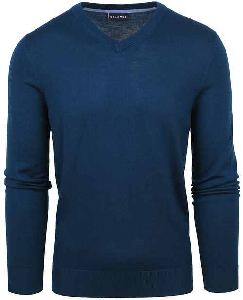 Suitable Sweter z wełny merino z dekoltem w serek w kolorze indygo Product