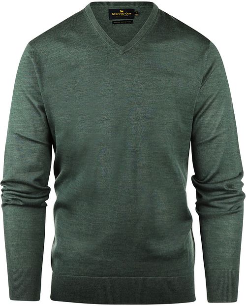 Jersey de cuello de pico Steppin' Out de lana merino en verde salvia Product