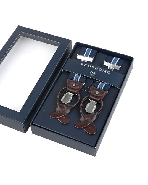 Profuomo Bretelles de Luxe Marine-Bleu Clair Verpakking