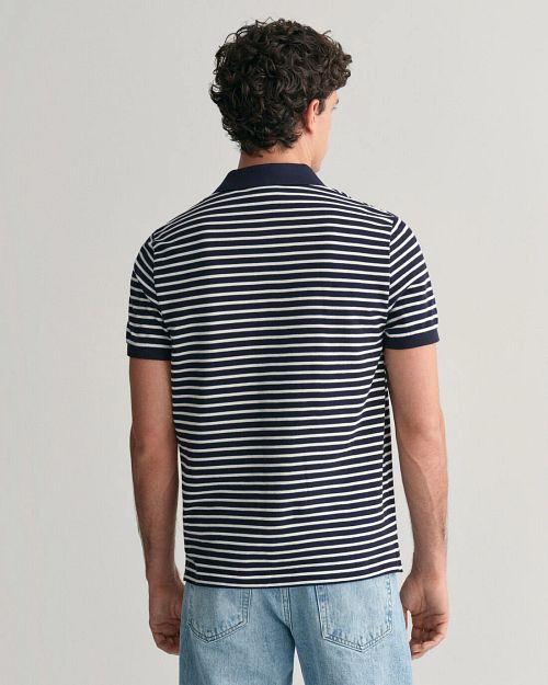 Gant Polo Pique Navy Stripe Model / Voorkant