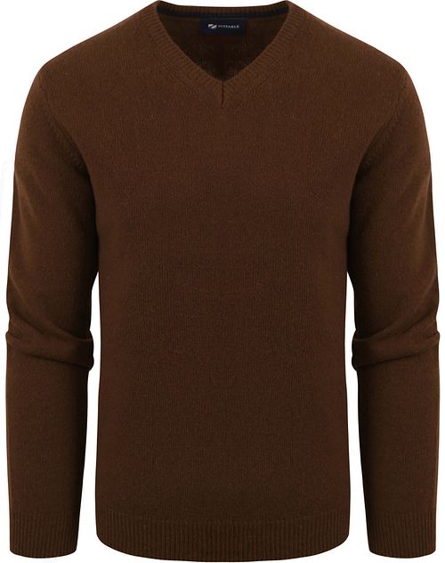 Suitable Pullover i uld med V-hals i brun Product
