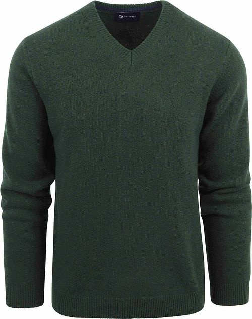 Suitable Sweter z wełny jagnięcej z dekoltem w serek ciemnozielony Product