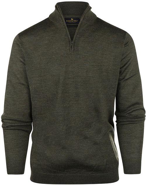 Steppin' Out Half Zip Trui Merinowol Olijfgroen Product