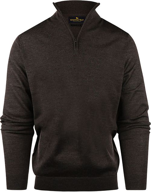 Steppin' Out sweter z krótkim zamkiem z wełny merino brązowy Product