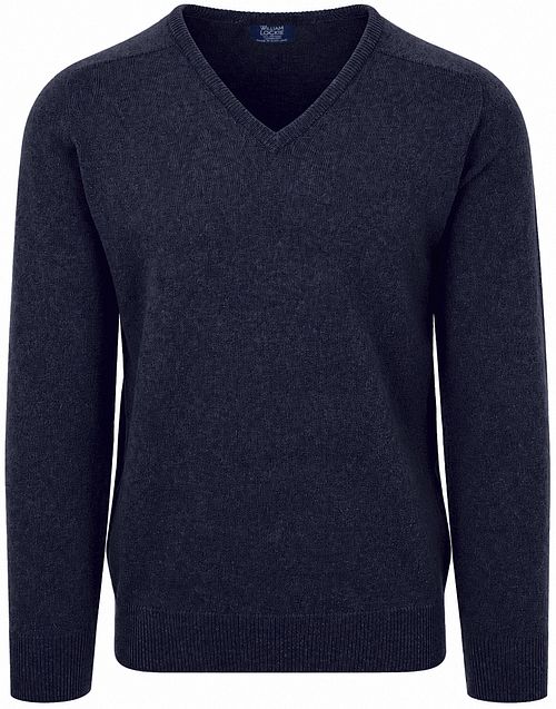 William Lockie V-Ausschnitt Pullover Lammwolle Oxford Blue