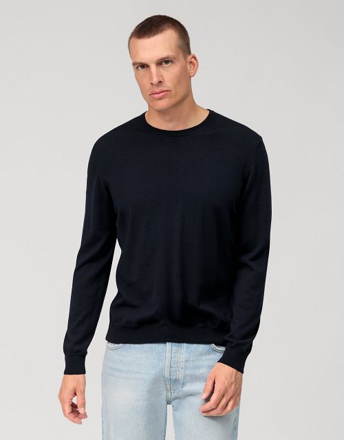Sweter Olymp z okrągłym dekoltem z wełny, granatowy Model / Voorkant