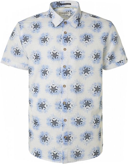 Camicia a maniche corte No Excess in lino blu con stampa Product