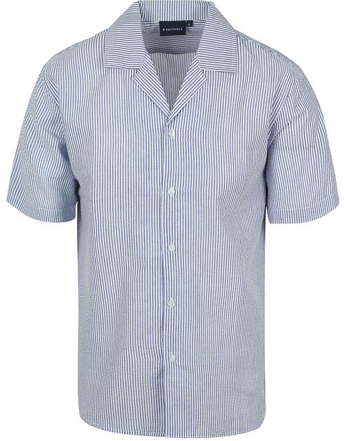 Suitable Short Sleeve Overhemd Stripe Seersucker Lichtblauw Product