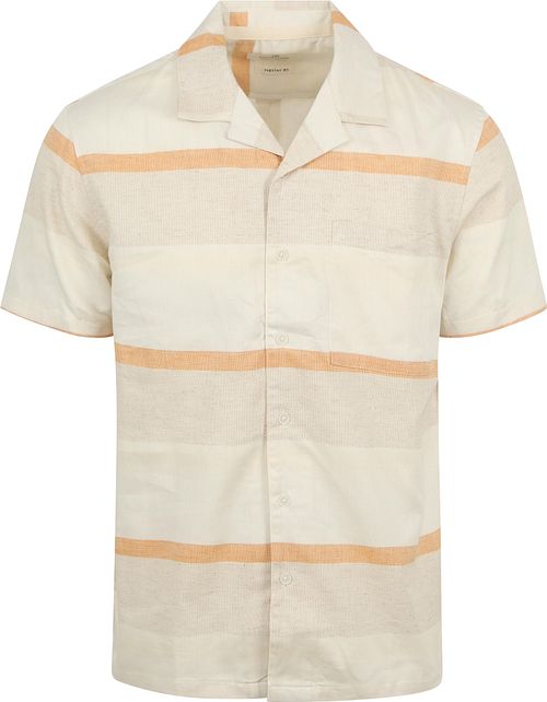 Anerkjendt Kortærmet Skjorte Leo i Linned Striber i Ecru Product