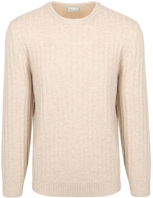 Profuomo Sweter z prążkowanej dzianiny z mieszanki wełny w kolorze piaskowym Product