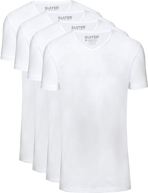 Slater 4er-Pack T-shirt Basic Extra Lang V-Ausschnitt Weiß Product
