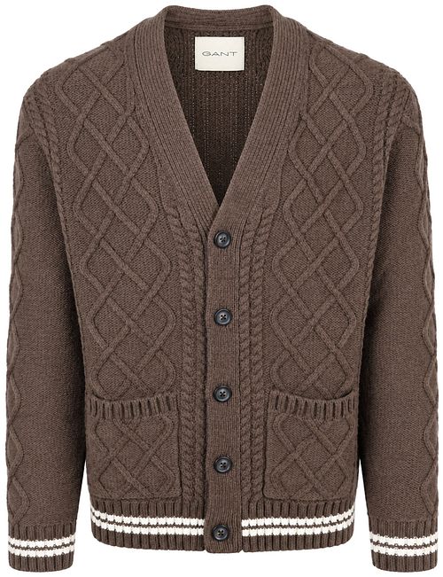 Gant Cardigan Cable Knit Lamswol Bruin