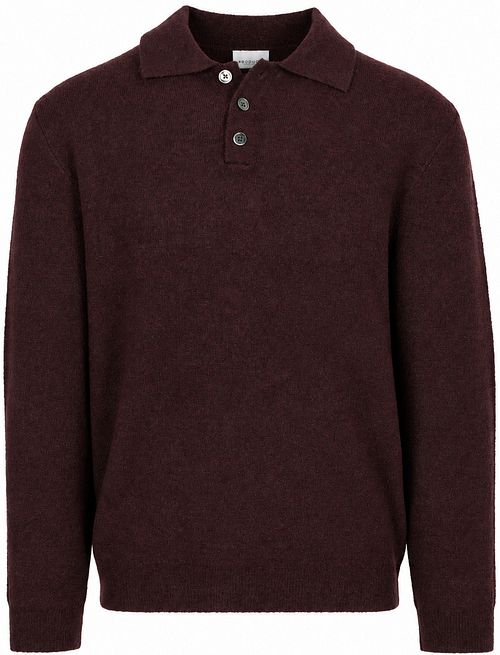 Profuomo Longsleeve Poloshirt Boiled Wool Aubergine