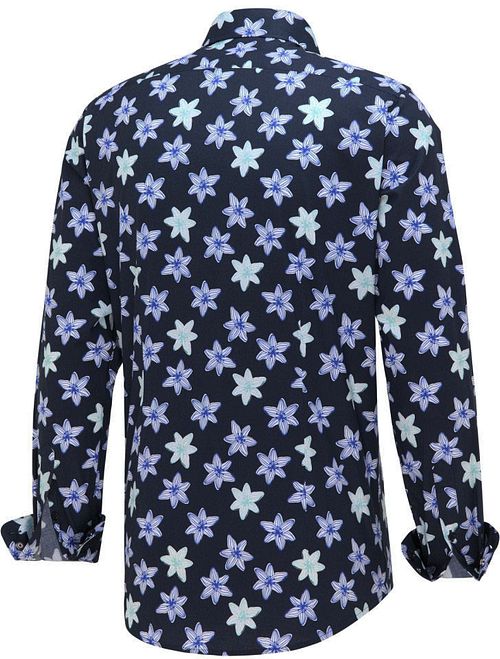 Blue Industry Chemise Fleurs Bleu Foncé Product / Achterkant