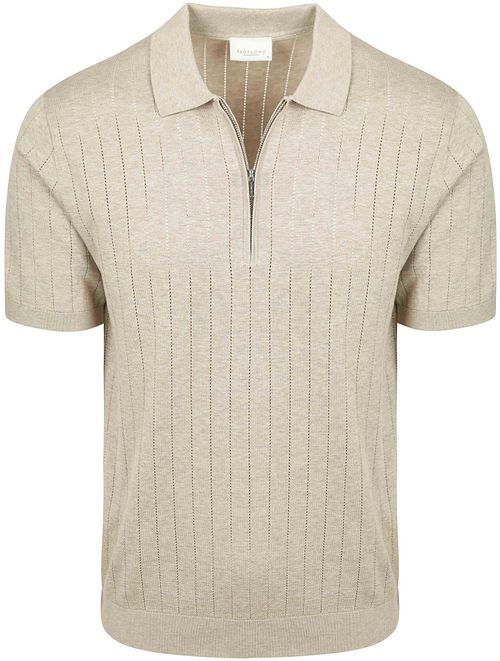 Profuomo Knitted Half Zip Polo Dropneedle Beige