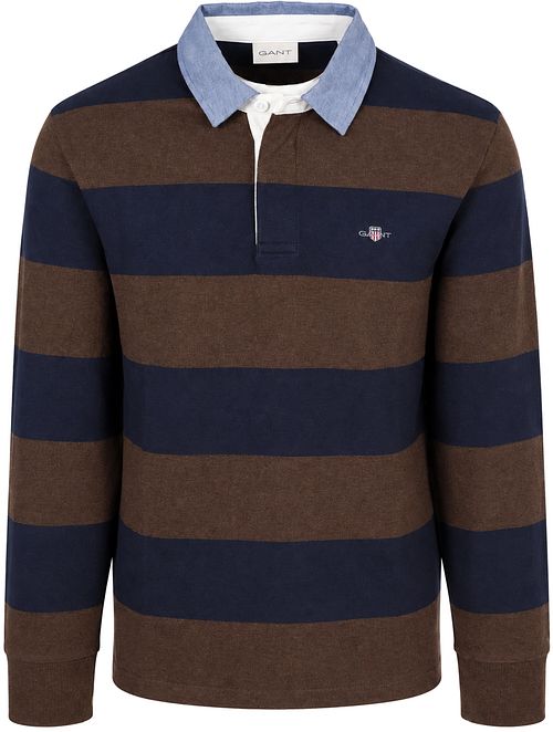 Gant Rugger Shield Chambray Polo Stribet navy/brun