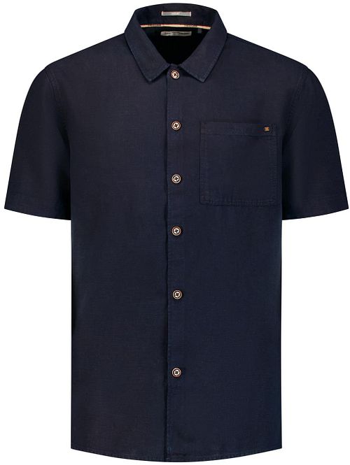 Camisa No Excess de manga corta en mezcla de lino, azul marino Product