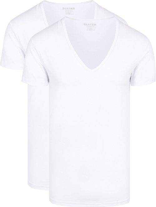 Slater pack de 2 T-Shirt Stretch con cuello de pico profundo blanco Product
