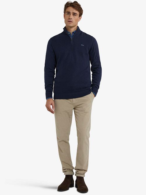 McGregor Half Zip Trui Merino Blend Structure Navy Model / Voorkant