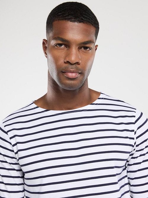 Armor-Lux Sweater Stripes White Dark Blue Model / Detail