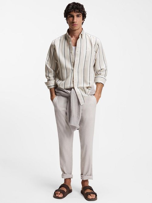 BOSS Relegant Overhemd Linen Blend Streep Model / Voorkant