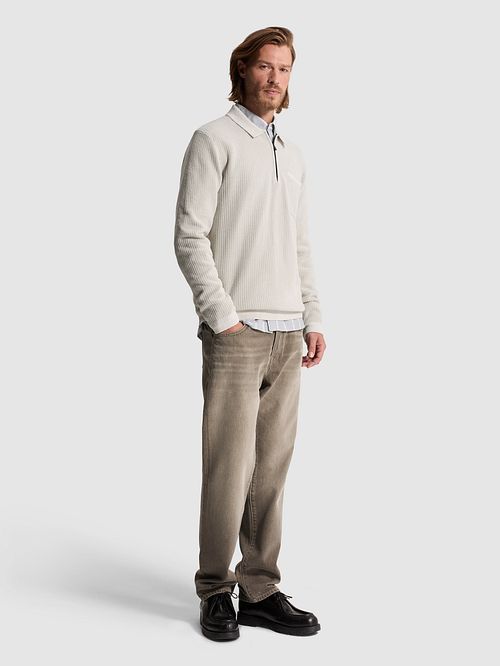 Cast Iron Longsleeve Half-Zip Polo Chenille White Down