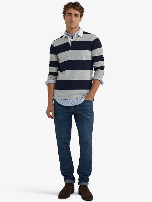 McGregor Rugbyshirt Streep Navy Grijs Model / Voorkant