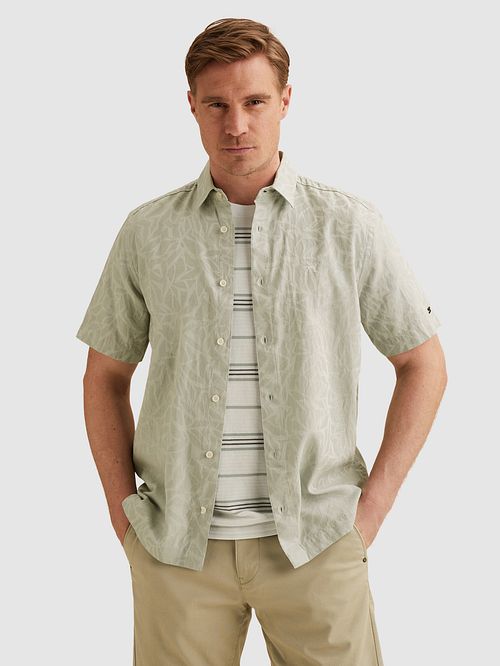 Camisa Vanguard Jacquard Greige de manga corta, gris Model / Voorkant