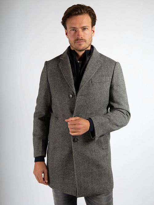 Suitable Manteau Mix Laine Pepita Pepper Grey Model / Voorkant