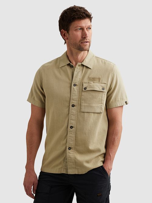 PME Legend Short Sleeve Overhemd Slub Twill Spray Green Model / Voorkant