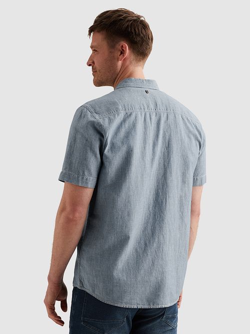 Koszula z krótkim rękawem PME Legend z bawełny i lnu chambray w kolorze indygo Model / Achterkant